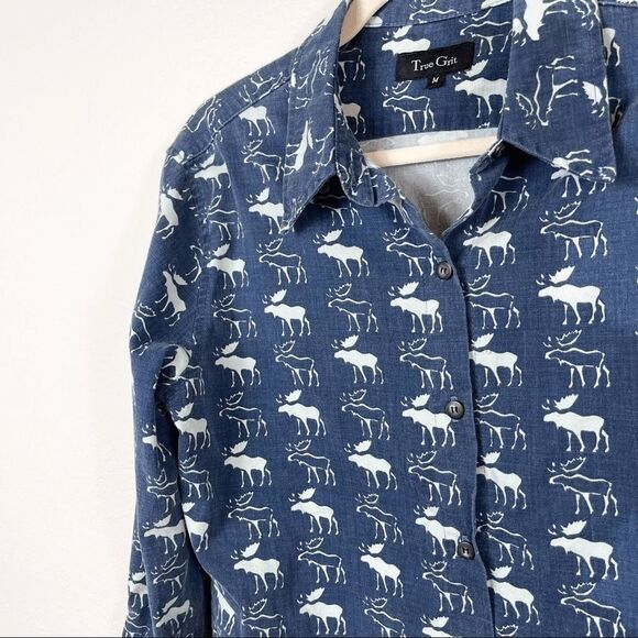 TRUE GRIT Woman’s Moose Blue Button Down Top Size M - Picture 5 of 10